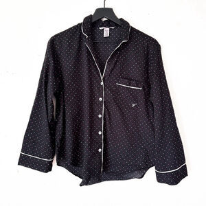 Victoria’s Secret Black Polka Dot Pajama Top Pink White Trim Cotton Blend Size S